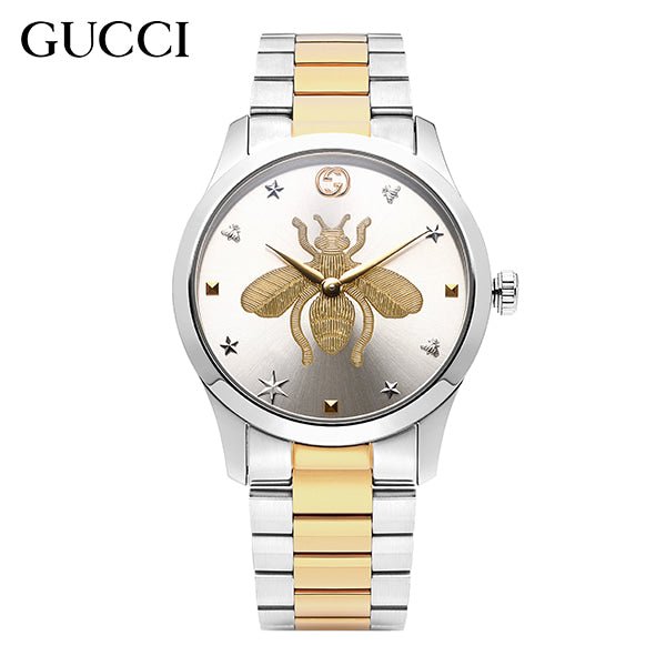 Gucci G-Timeless 38mm two-tone watch with bee motif and star markers