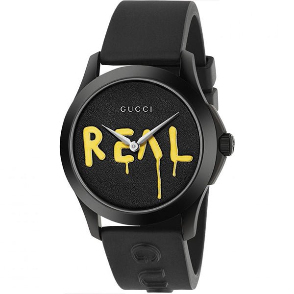 Gucci G Timeless Ghost unisex watch with black rubber strap and REAL dial design