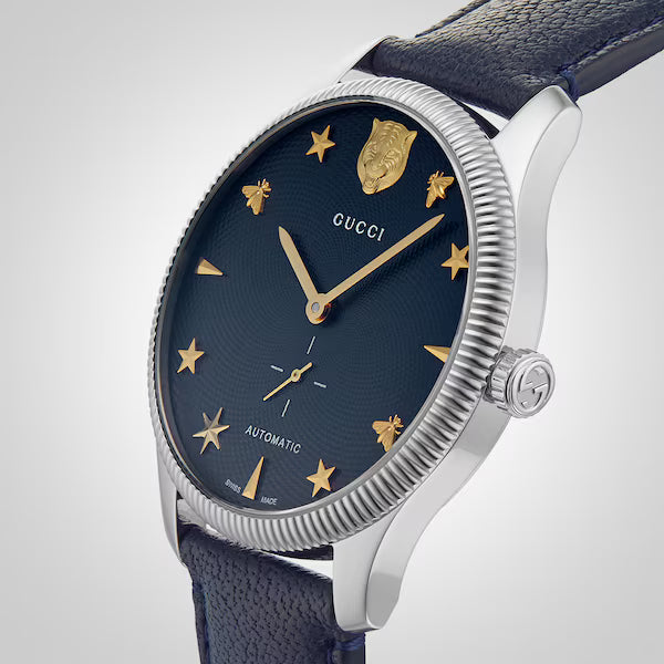GUCCI G-Timeless 40MM Automatic Blue Dial Leather Men's Watch YA126347