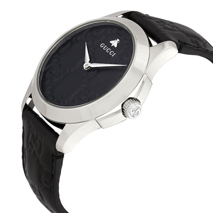 Gucci G Timeless stainless steel watch with black embossed dial