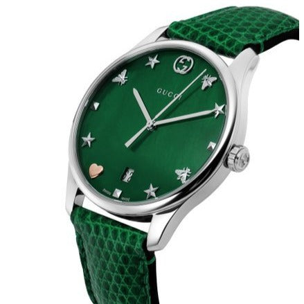 Gucci G-Timeless Quartz Green Mother of Pearl Dial With Charms Hour Markers Ladies Watch YA1264042