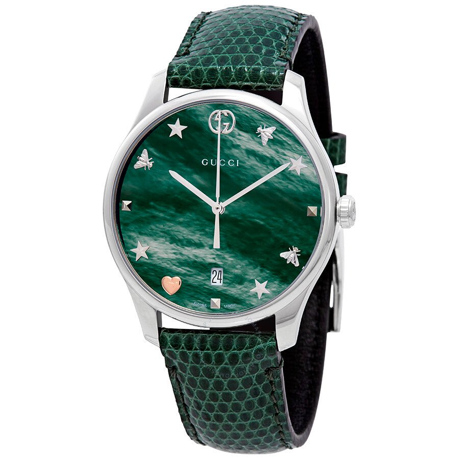 Gucci G-Timeless Quartz Green Mother of Pearl Dial With Charms Hour Markers Ladies Watch YA1264042