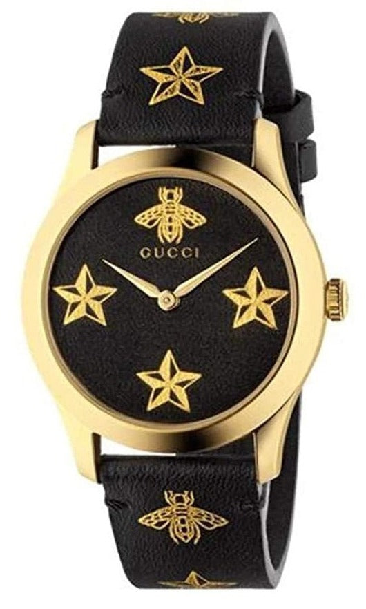 Gucci G-Timeless Gold-Tone Steel 38mm Black Dial Quartz Ladies Watch YA1264055