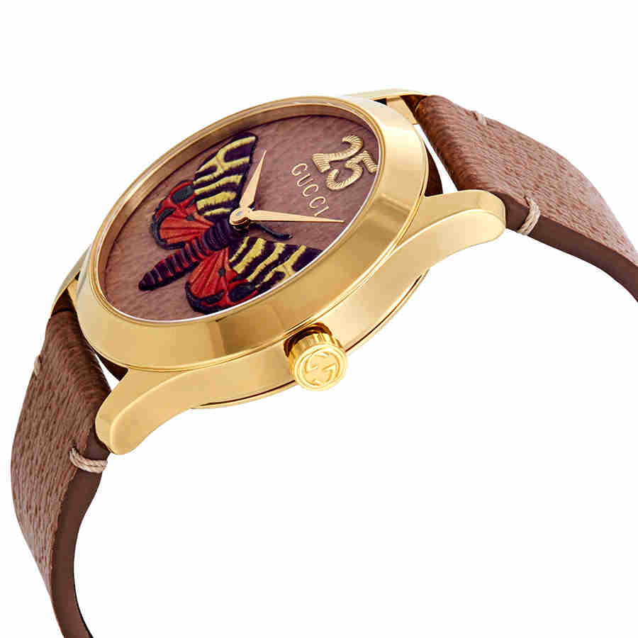 GUCCI G-Timeless 38MM Tan with Butterfly Dial Women's Watch YA1264063
