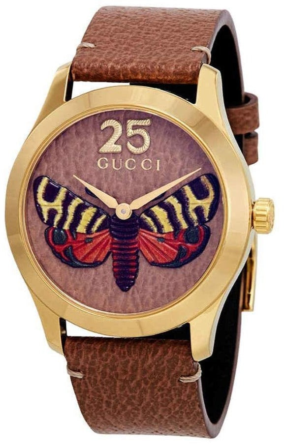 GUCCI G-Timeless 38MM Tan with Butterfly Dial Women's Watch YA1264063