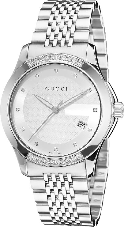 Gucci G-Timeless stainless steel men's watch with silver dial and diamond bezel