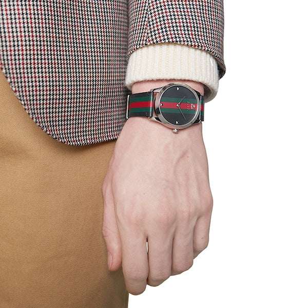 Gucci G-Timeless Black Dial Black Leather Strap Men's Watch YA1264079