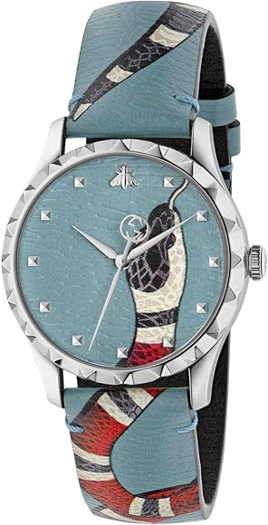 Gucci G-Timeless Blue Dial with Kingsnake Head Print Blue Leather Watch YA1264080