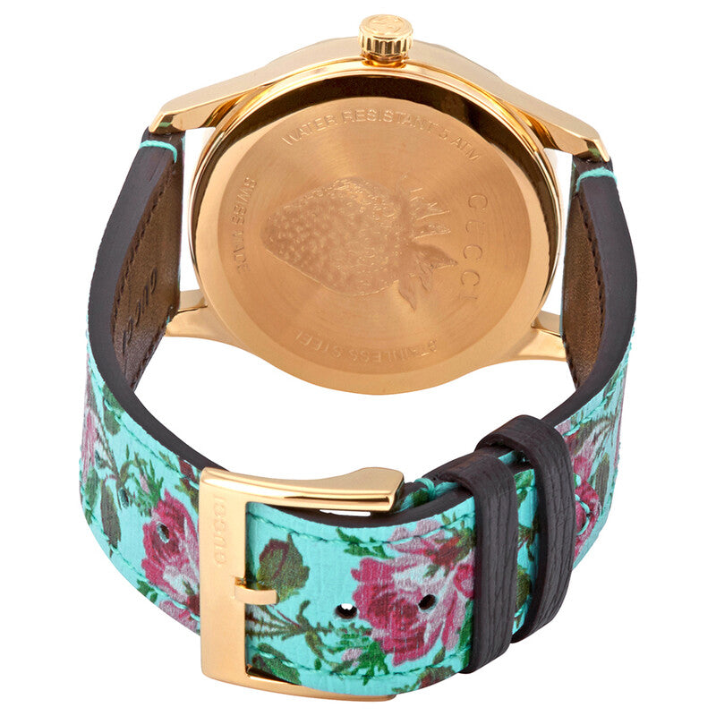 Gucci G-Timeless Aqua Floral Print Dial Leather Ladies Watch YA1264085