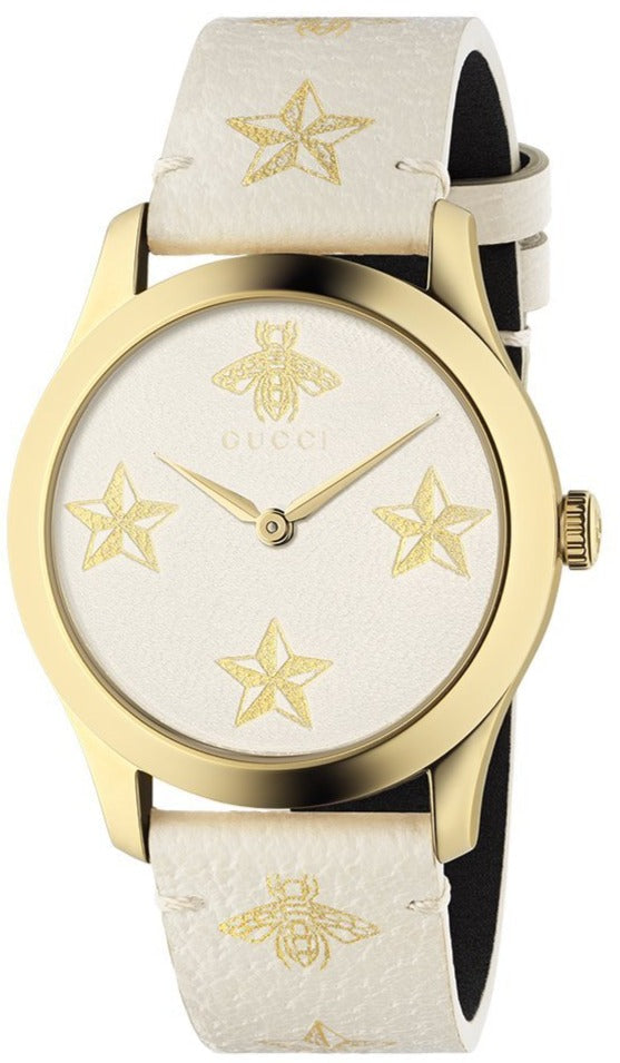 Gucci G-Timeless Women's Gold-Tone Leather Strap Watch YA1264096