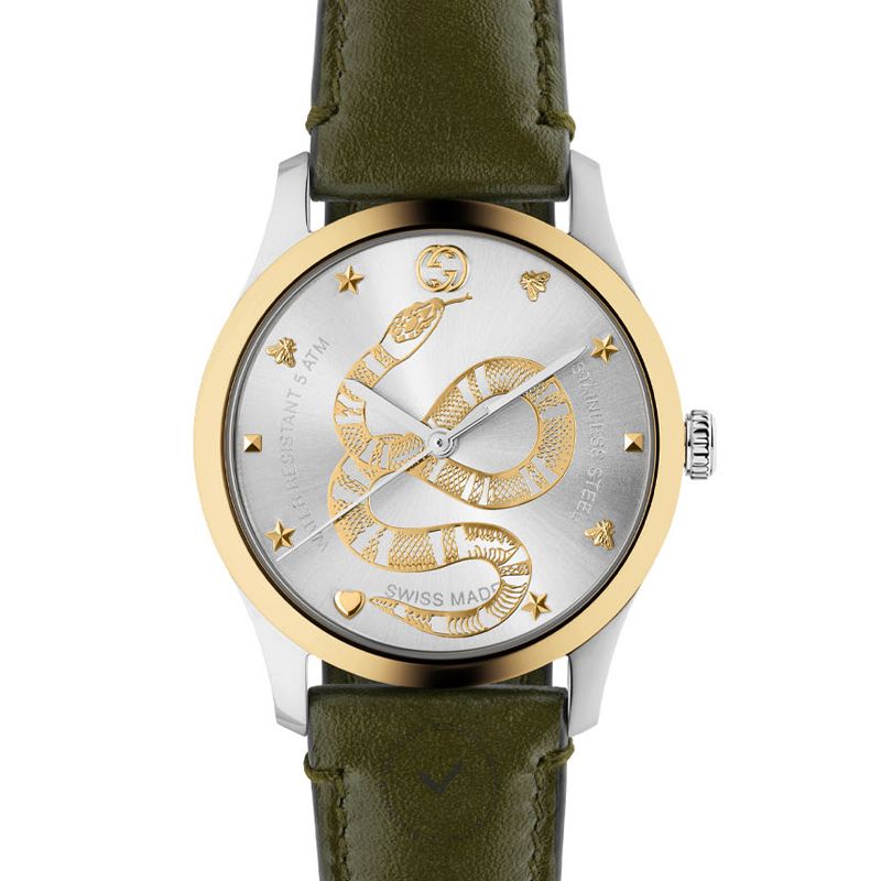 GUCCI YA1264139 G-Timeless stainless steel and leather watch