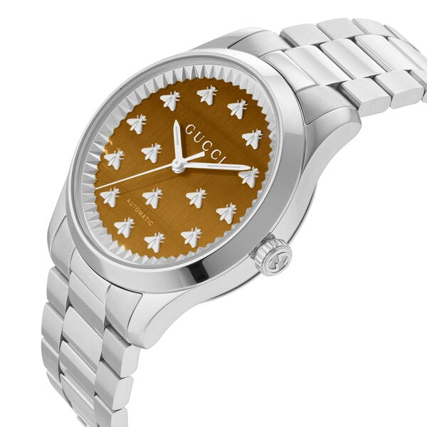 GUCCI G-Timeless 38MM AUTO S-Steel Brown Dial Unisex Watch YA1264177