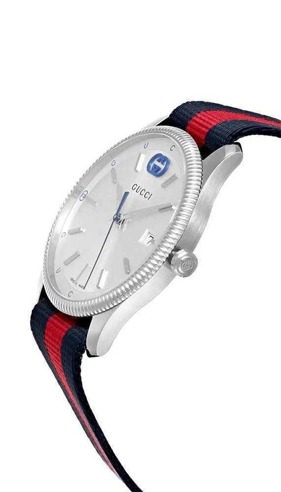 Gucci G-Timeless Quartz 38mm Silver Dial Nylon Strap Men's Watch YA1264237