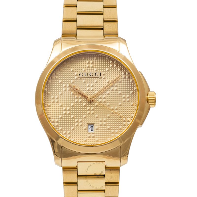 Gucci G-Timeless Yellow Gold Diamond Pattern Dial Unisex Watch YA126461
