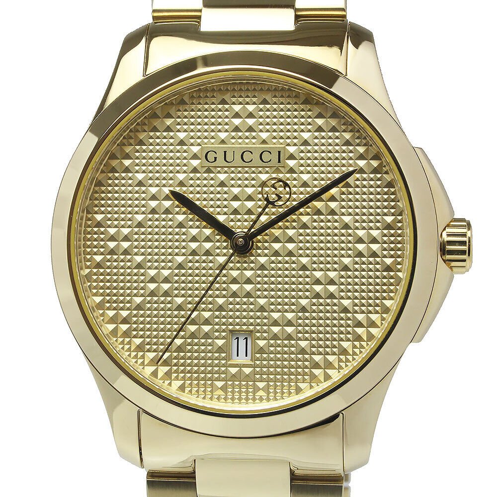 Gucci G-Timeless Yellow Gold Diamond Pattern Dial Unisex Watch YA126461