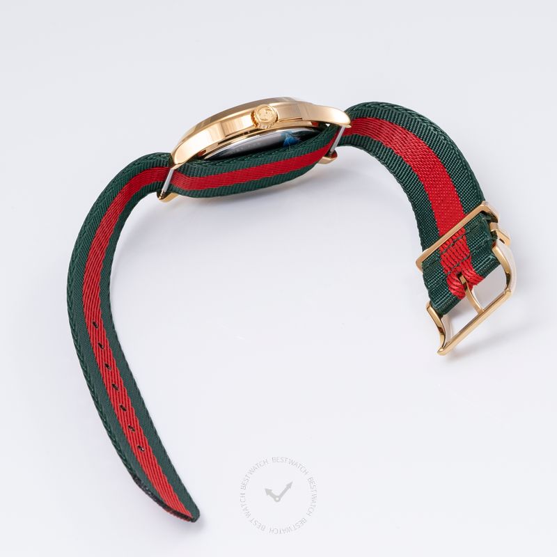Gucci G-Timeless green and red Web nylon strap with gold-tone buckle and hardware