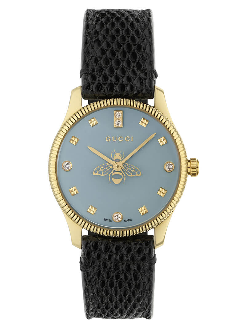 Gucci G-Timeless Blue Dial Black Leather Strap Women's Watch YA1265018