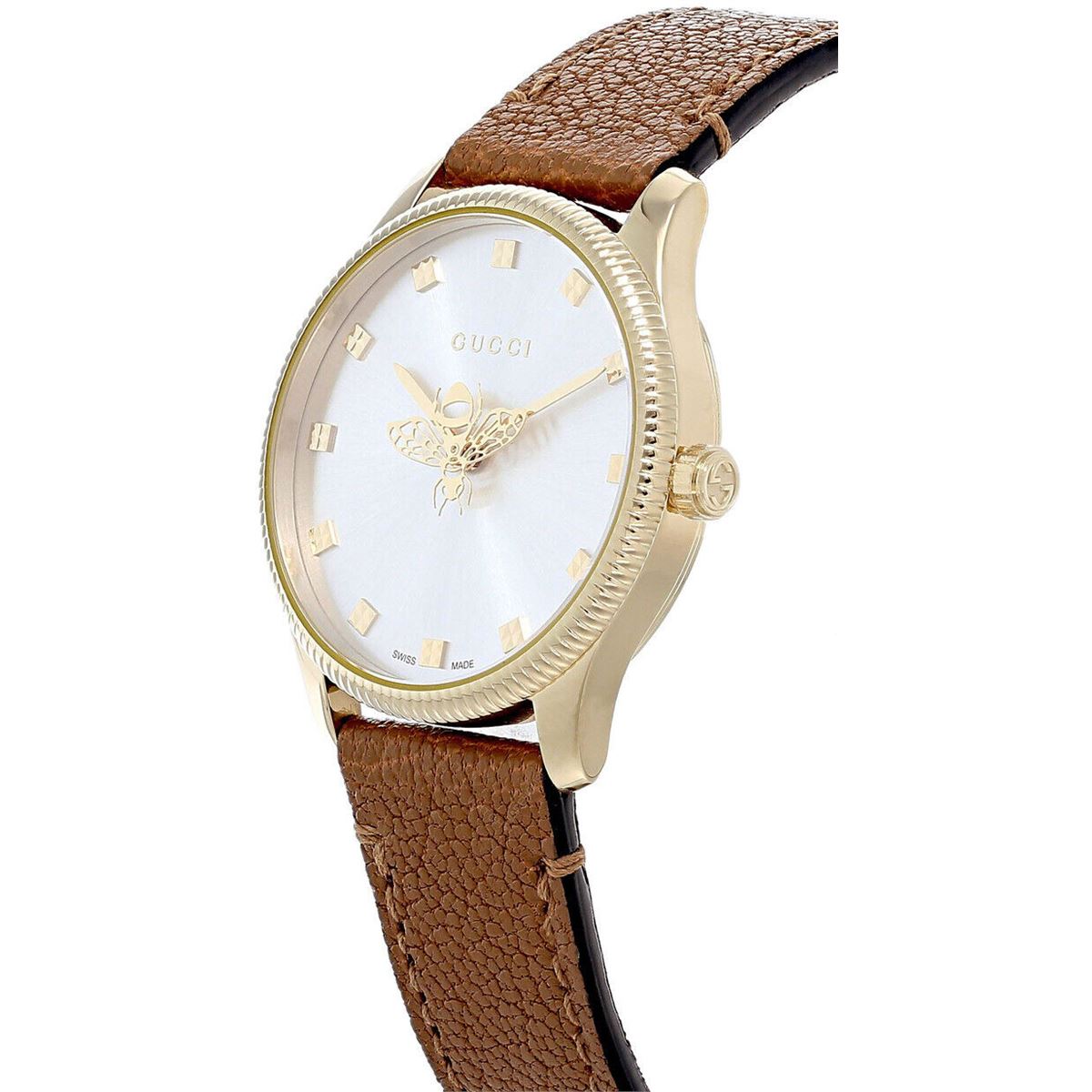 Gucci G-Timeless Quartz Silver Dial Brown Leather Strap Watch For Women - YA1265022