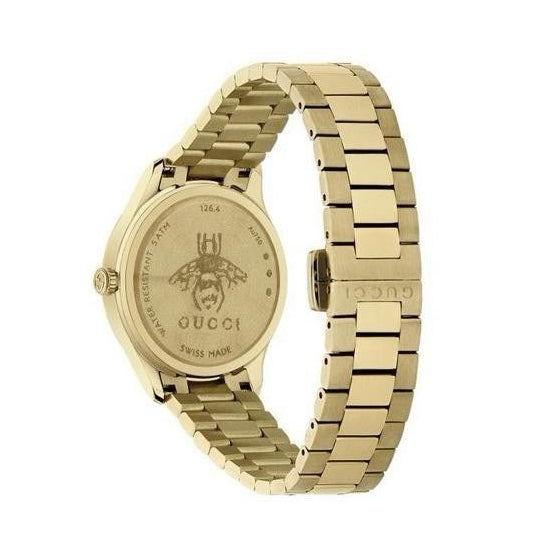 Gucci G-Timeless watch caseback with bee engraving and Swiss Made marking