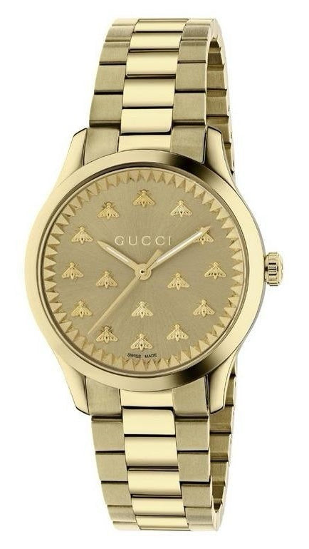 Gucci G-Timeless gold plated watch with champagne dial and bee motif