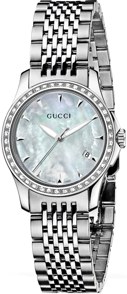 Gucci G-Timeless Diamond Steel Bracelet Womens Watch YA126506
