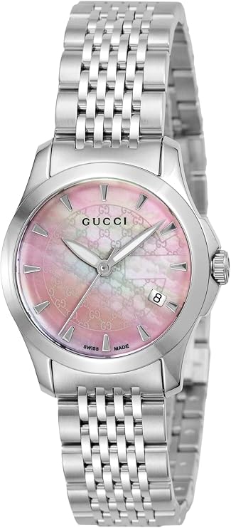 Gucci G Timeless women's watch with pink pearl dial and stainless steel bracelet