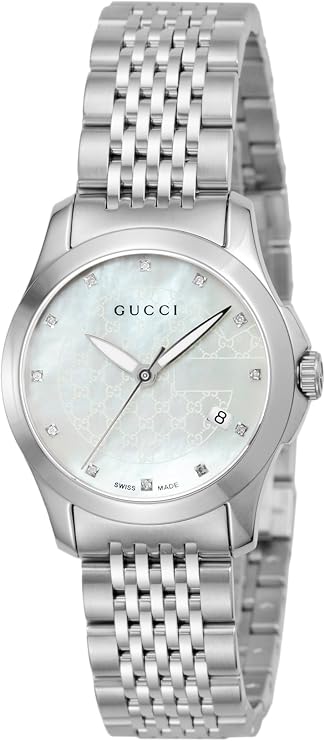 Gucci G-Timeless white pearl dial women's watch with stainless steel bracelet