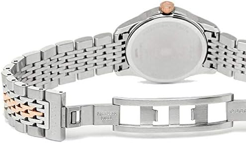 Gucci G Timeless watch case back and side view showing two-tone steel and rose gold bracelet