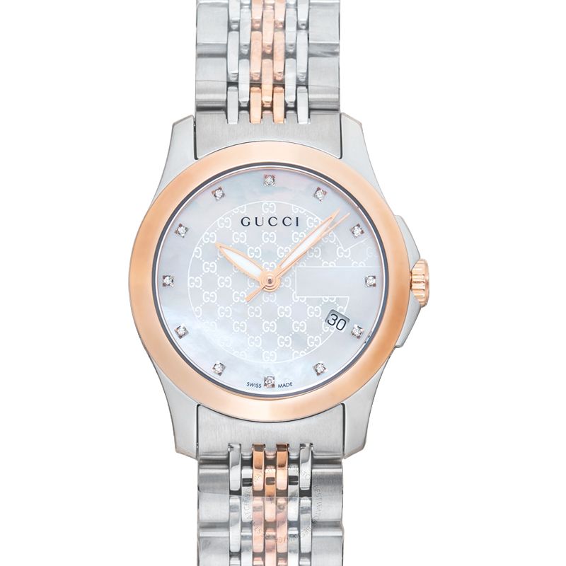 Gucci Mother of Pearl Two-Tone Stainless Steel G-Timeless Women's Watch - YA126539