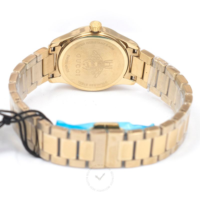 Gucci G-Timeless Ya126576 caseback with gold PVD steel bracelet detail