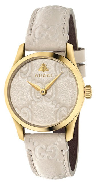 Gucci G-Timeless White Dial White Leather Strap Women's Watch YA126580A