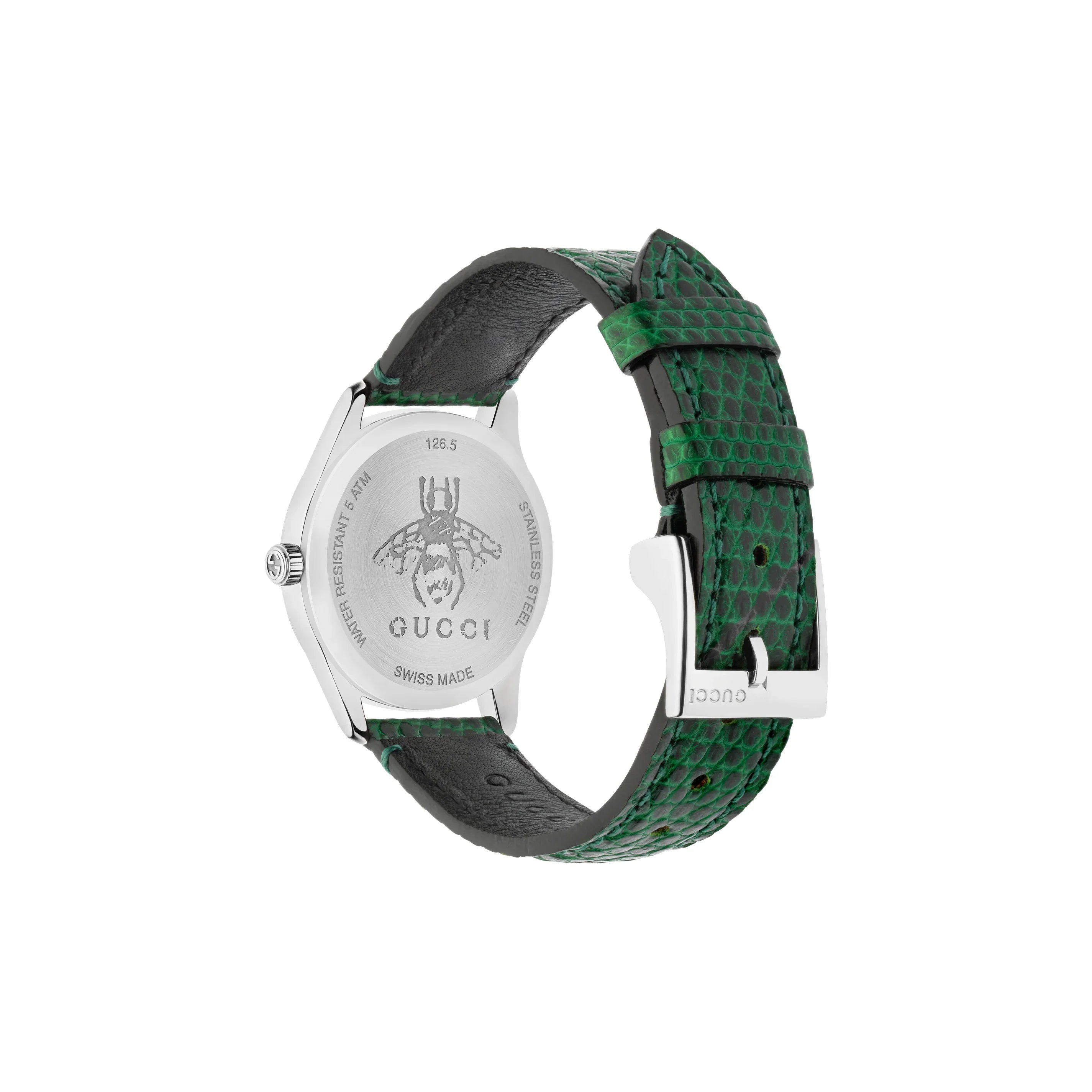 Gucci G-Timeless Green Mother of Pearl Dial Leather Strap Women's Watch YA126585
