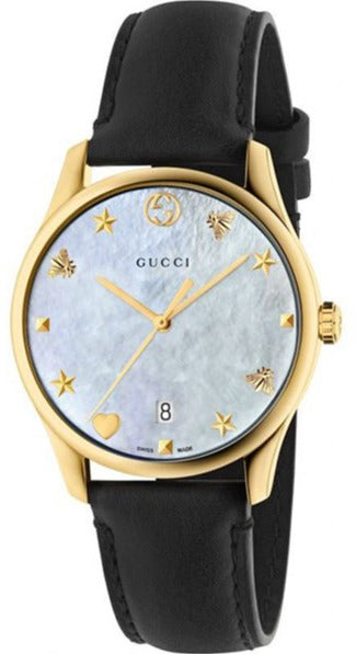 Gucci G-Timeless Mother of Pearl Dial Leather Strap Women's Watch YA126589