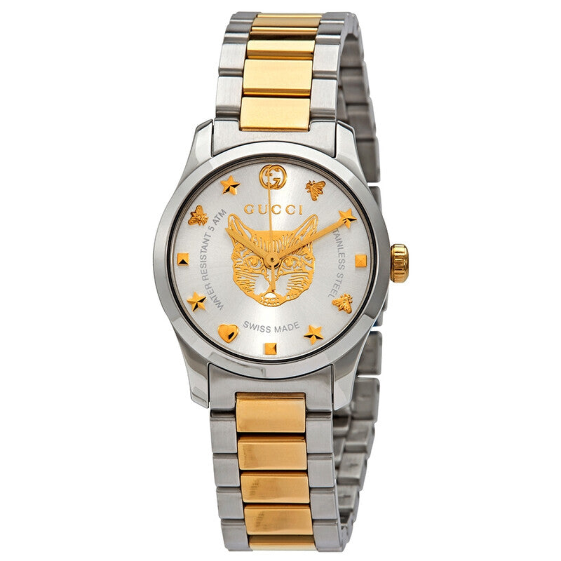 Gucci G-Timeless Silver Dial Two-Tone Steel Women's Watch YA126596