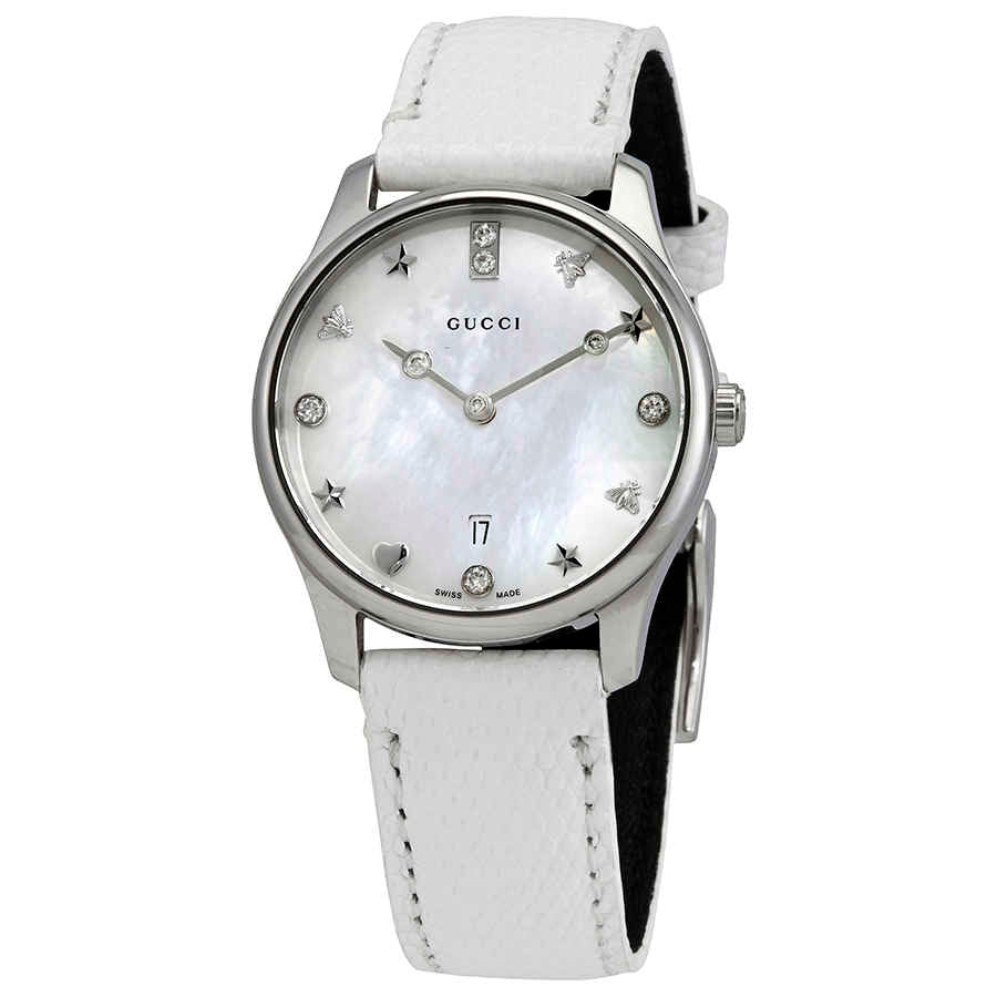 Gucci G-Timeless Mother of Pearl Dial White Ladies Watch - YA126597