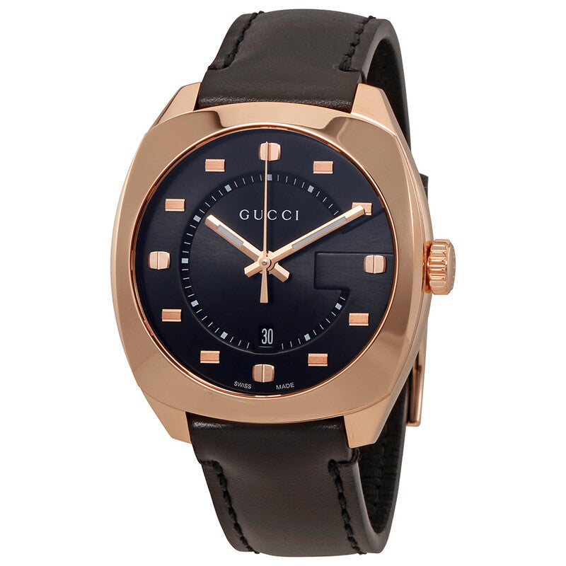 Gucci GG2570 Black Dial Rose Gold-tone Men's Watch YA142309