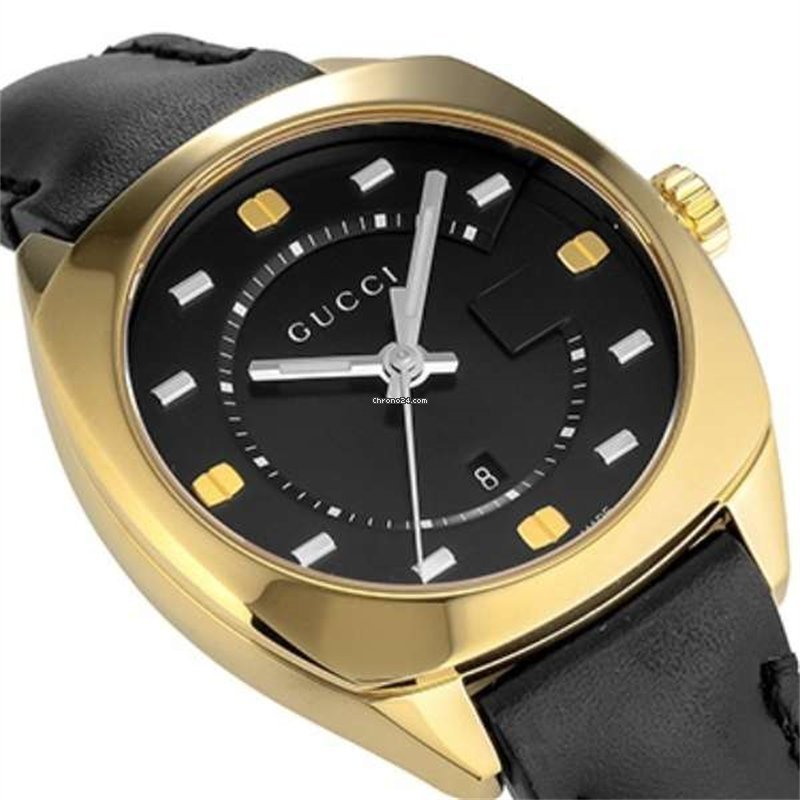 Gucci GG2570 Black Dial Black Leather Men's Watch YA142310