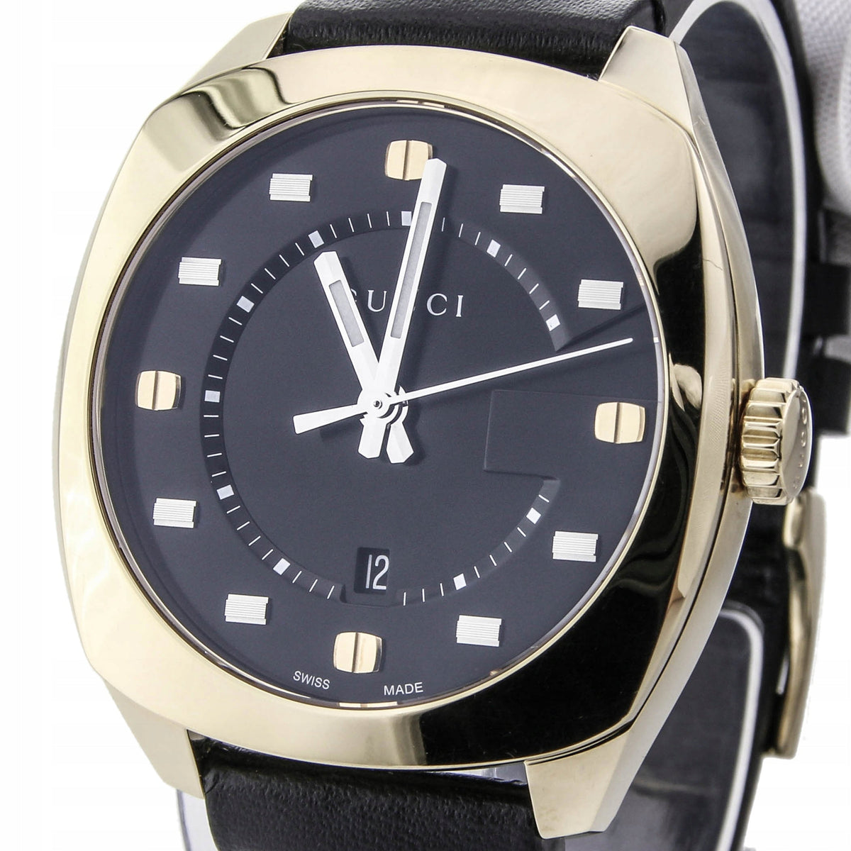 Gucci GG2570 Black Dial Black Leather Men's Watch YA142310