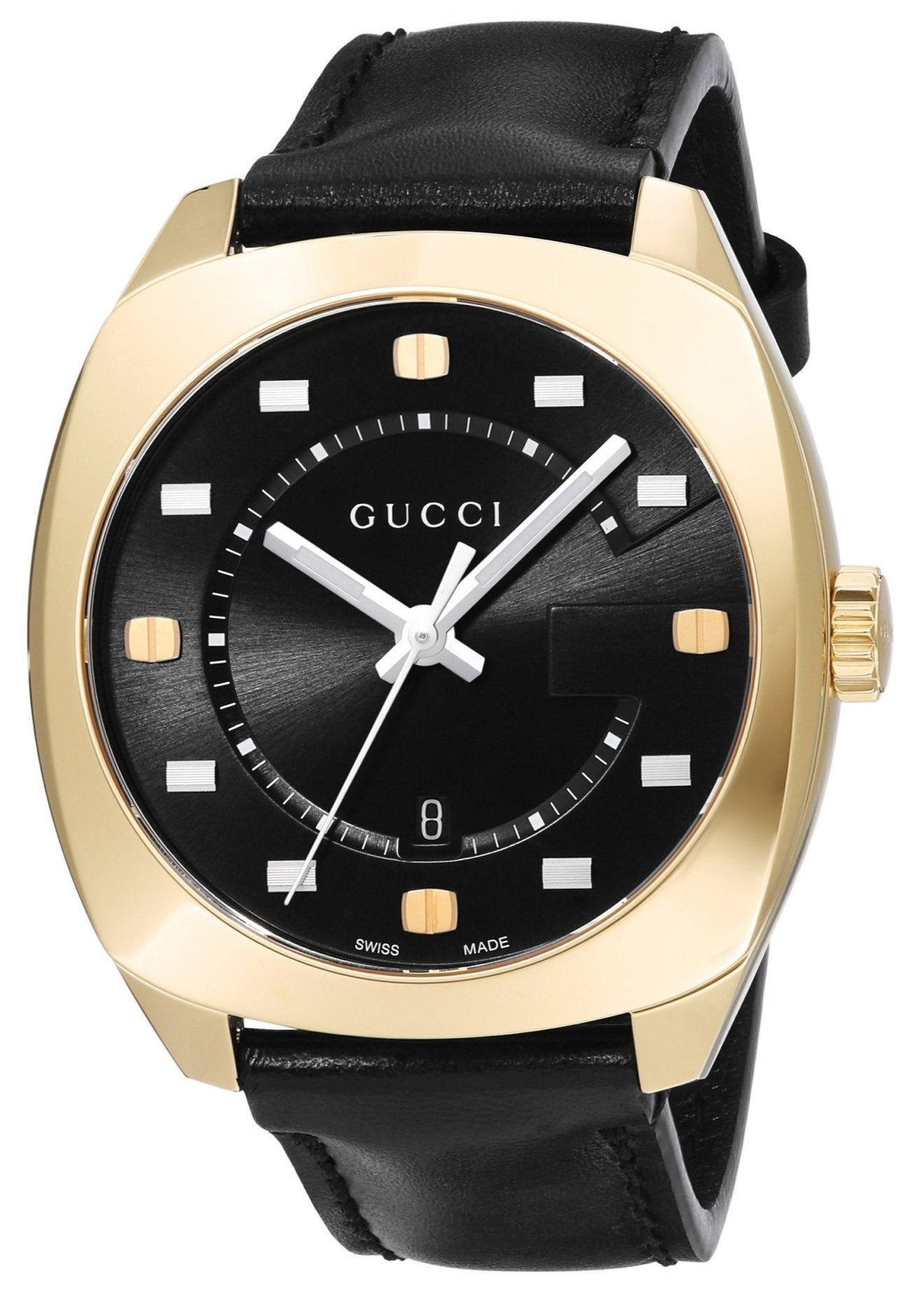 Gucci GG2570 Black Dial Black Leather Men's Watch YA142310