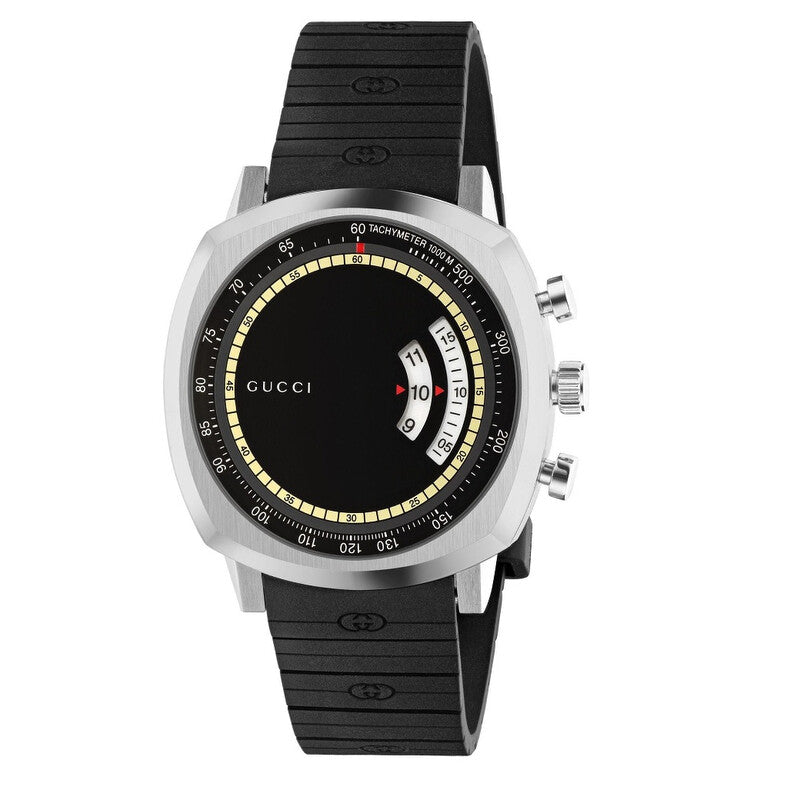GUCCI Grip 40MM CHRONO SS Black Dial Rubber Strap Men's Watch YA157301