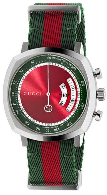 Gucci Quartz Grip Chronograph Green and Red Nylon Strap Men's Watch YA157304