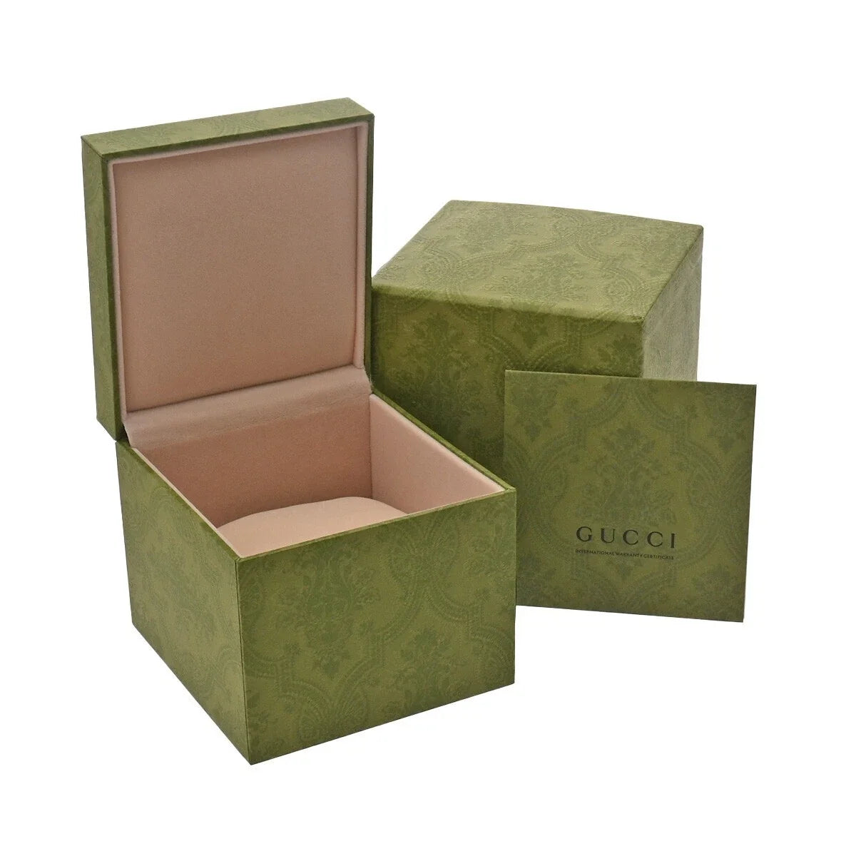Gucci Horsebit watch with green Gucci branded box and packaging