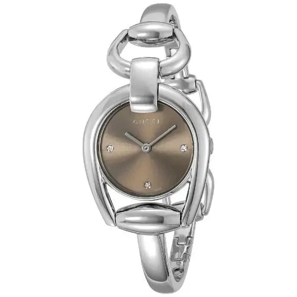 Gucci Horsebit 28MM stainless steel women's watch with brown dial and diamond hour markers