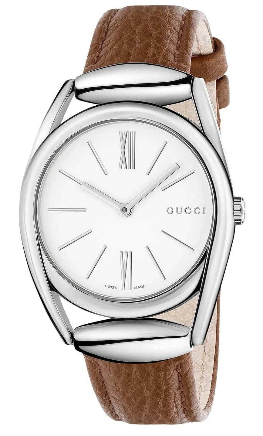 Gucci Horsebit 34mm Brown Leather Steel Womens Watch YA140401