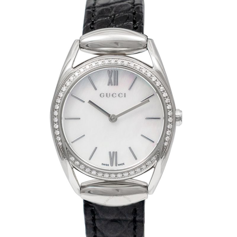 Gucci Horsebit Diamond Stainless Steel and Leather Black Women's Watch YA140506
