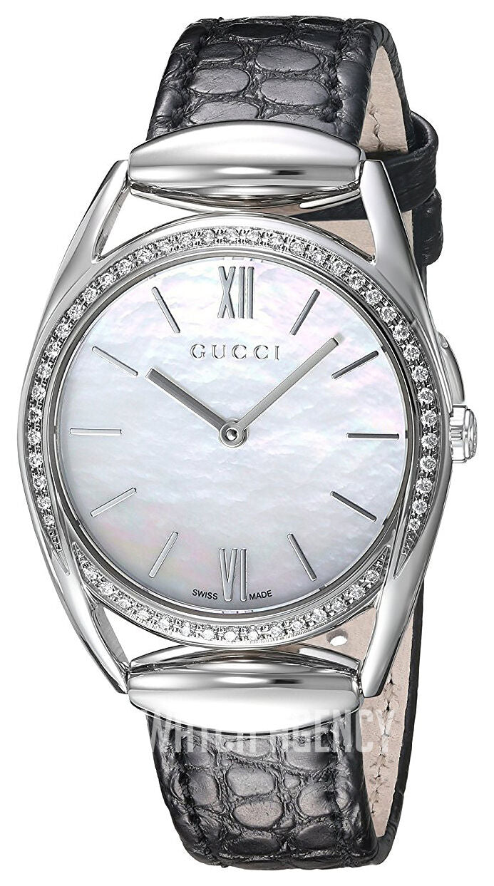 Gucci Horsebit Diamond Stainless Steel and Leather Black Women's Watch YA140506