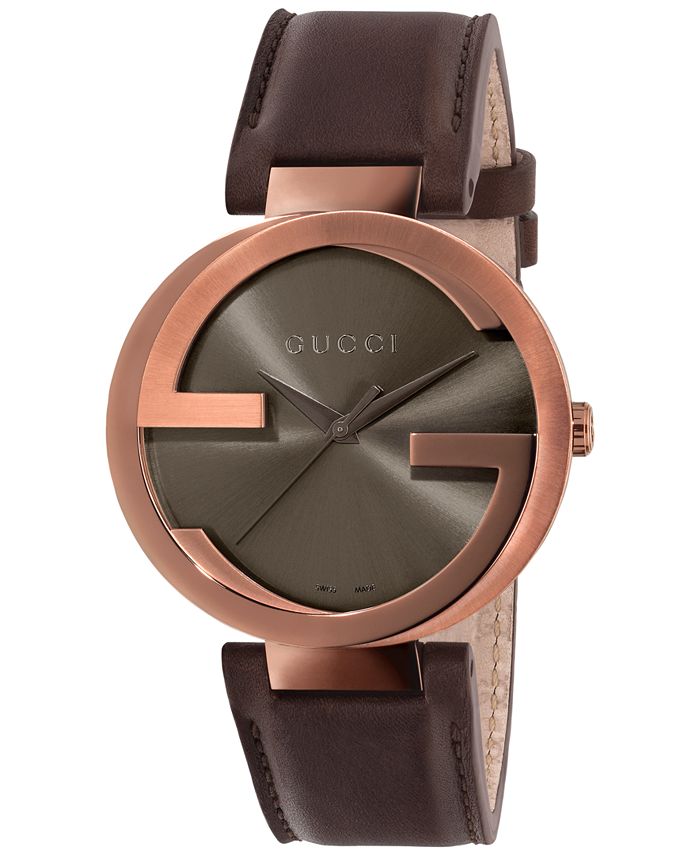 Gucci Interlocking G XL Brown Dial Brown Leather Men's Watch YA133207
