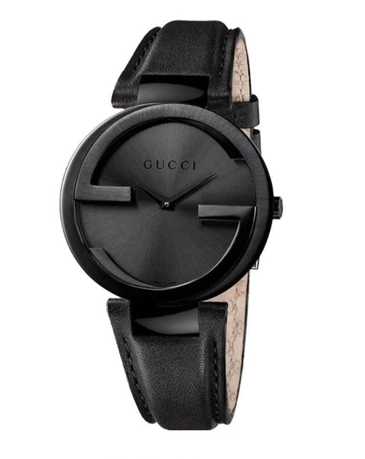 Gucci Interlocking G Black Dial Leather Strap Women's Watch YA133302