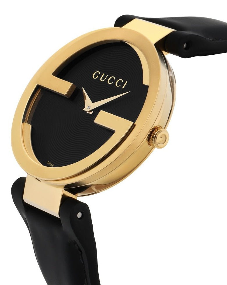 Gucci Interlocking Black Dial Black Leather Unisex Watch YA133326