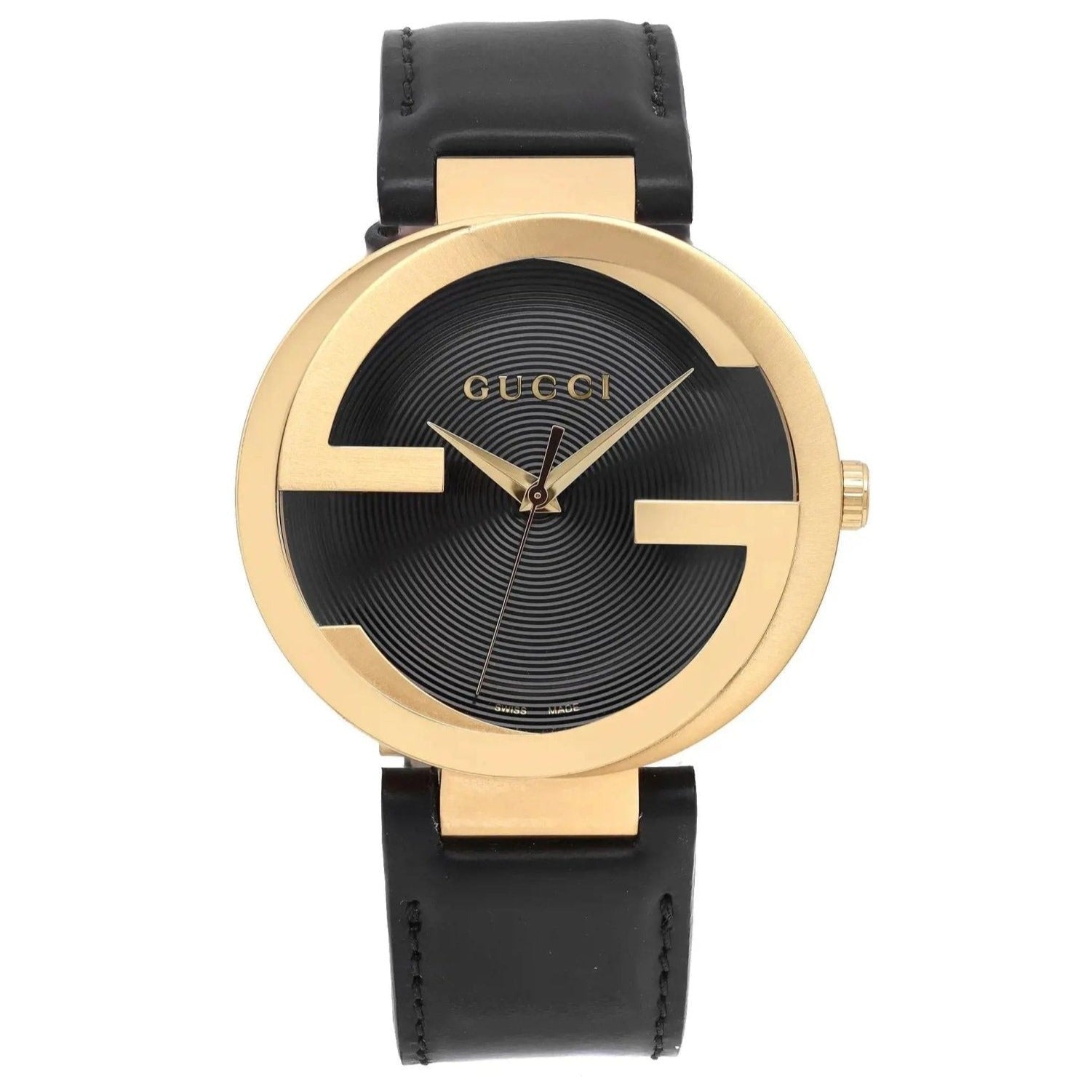 Gucci Interlocking Black Dial Black Leather Unisex Watch YA133326